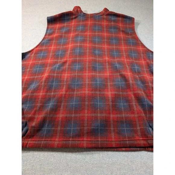 KingSize Mens 4XL Big Fleece Vest Red Blue Plaid Full Zip Pockets Sleeveless - Picture 7 of 9